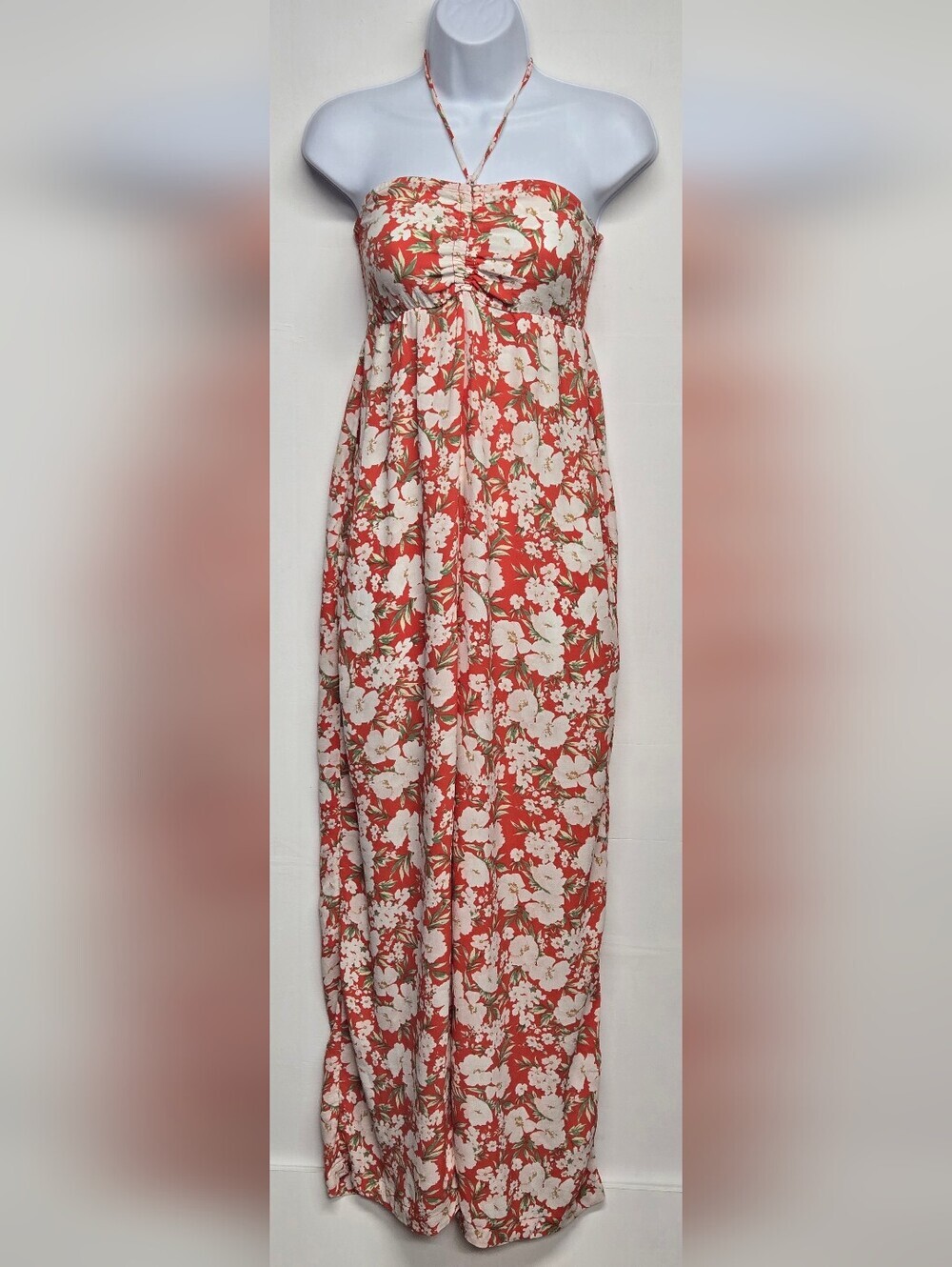 Americsn Eagle XS Jumpsuit Romper Smocked Tie Around Neck Wide Flowy Leg Floral